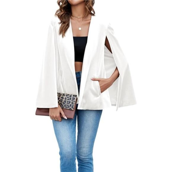 Women's Velvet Cape Blazer Jackets Casual Split Long Sleeve Open